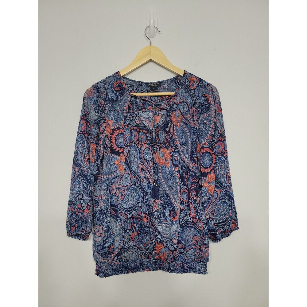 Lucky Brand Women's Top Size Medium Paisley Sheer Tassle‎